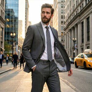 New 2026 Mens 2pc Tonal Gray Plaid Suit Set, Slim Fit